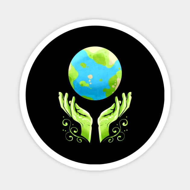 Two Hands Holding The Earth For Earth Day Magnet by SinBle